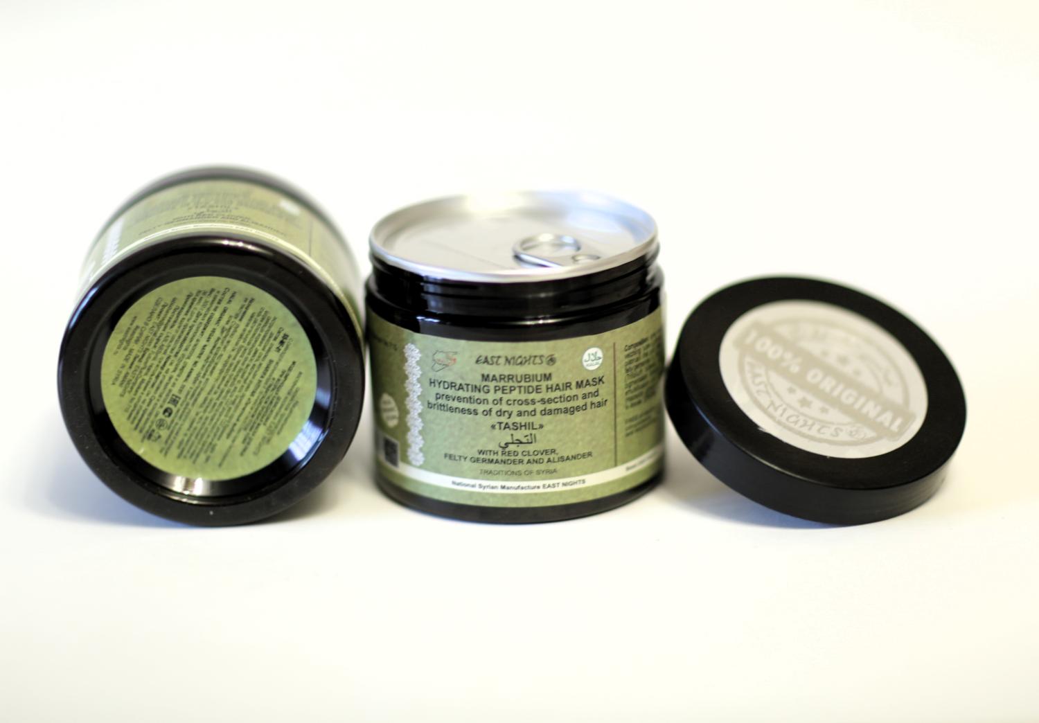 Шандровая гидратирующая пептидная маска для волос предотвращение сечения и ломкости сухих и поврежденных волос с клевером красным, дубровником полевым и смирнией TASHIL «Преображение»